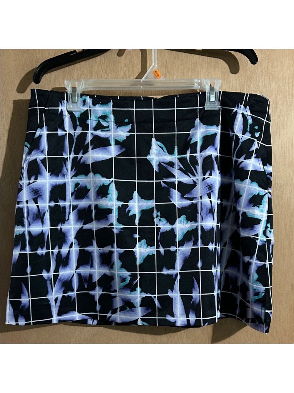 Lady Hagen Black Grid with Blue-Purple Floral Print Skort